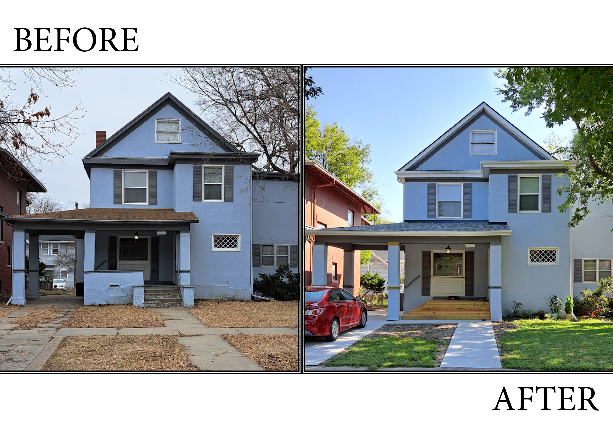 Before and after photos of a rental rehab property.
